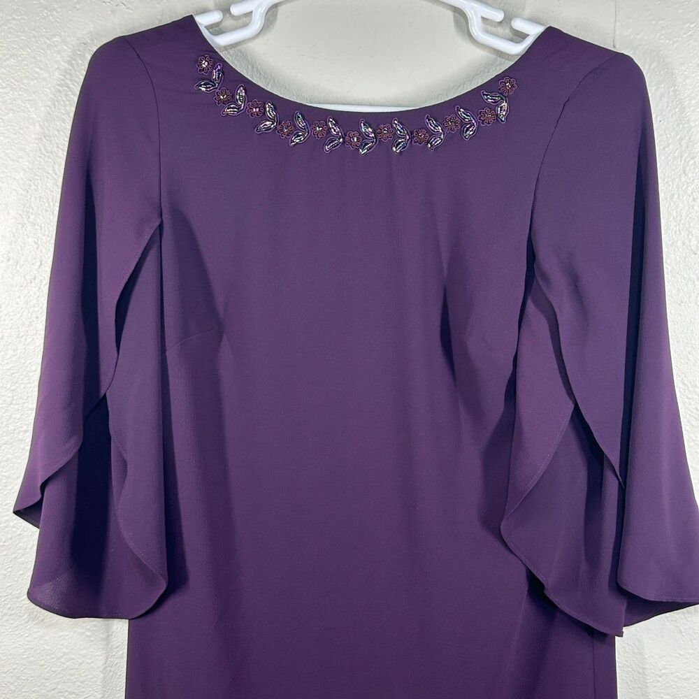 I.N. STUDIO Dress Womens 6 Purple Embellished Boatneck Ruffle Sleeve Cocktail